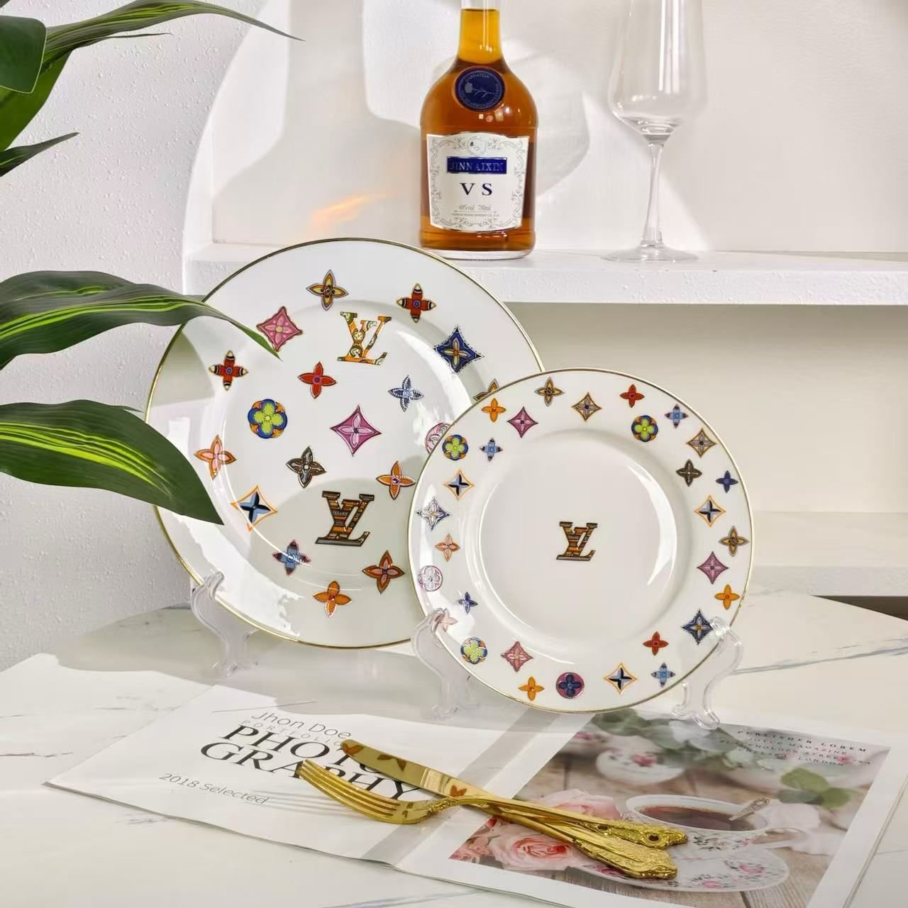 Louis Vuitton Monogram Plate set of two plates 8 and 10 inches - Louis Vuitton Plates | Aleppo Gift UAE